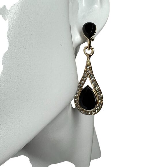 Teardrop Drop Earrings clutch back Earrings Cubic Zirconia Golden Tone Romantic - Picture 3 of 10